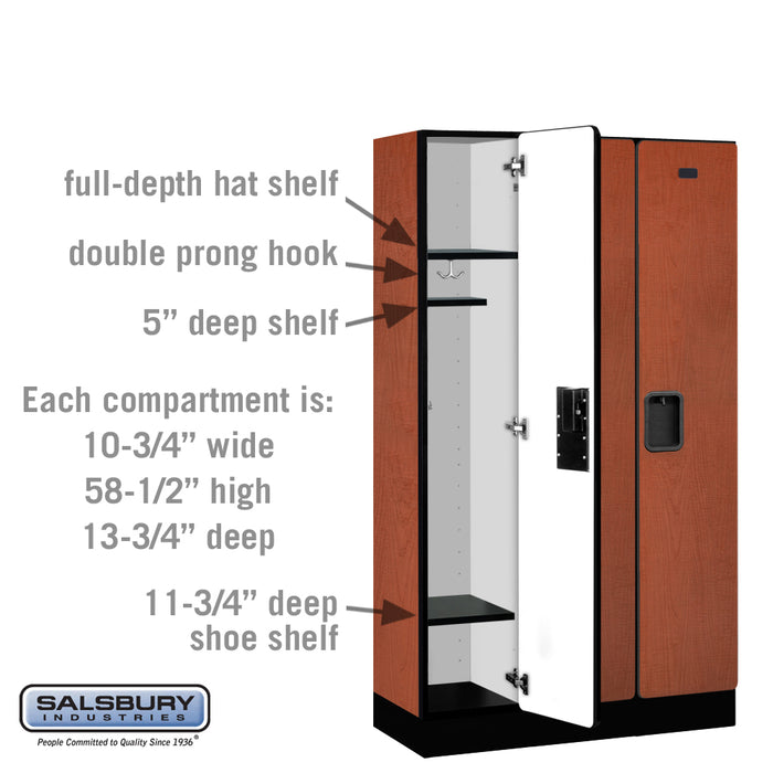 Salsbury 12" Wide Single Tier Designer Wood Locker - 3 Wide - 5 Feet High - 15 Inches Deep - Cherry - Hasps - Sweatfully
