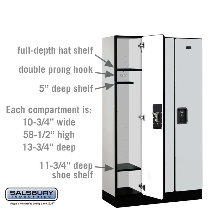 Salsbury 12" Wide Single Tier Designer Wood Locker - 3 Wide - 5 Feet High - 15 Inches Deep - Gray - Black Resettable Combination Locks - Sweatfully