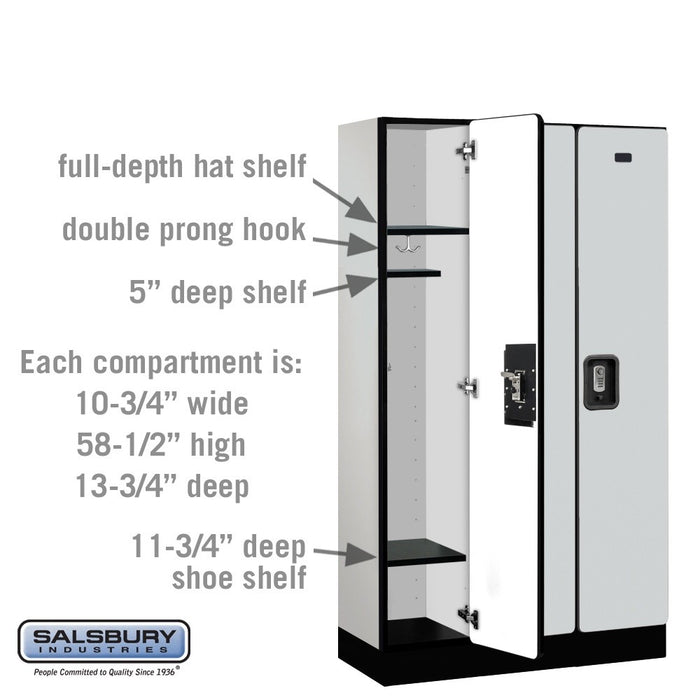 Salsbury 12" Wide Single Tier Designer Wood Locker - 3 Wide - 5 Feet High - 15 Inches Deep - Gray - Silver Resettable Combination Locks - Sweatfully