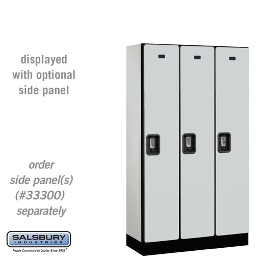 Salsbury 12" Wide Single Tier Designer Wood Locker - 3 Wide - 5 Feet High - 15 Inches Deep - Gray - Silver Resettable Combination Locks - Sweatfully