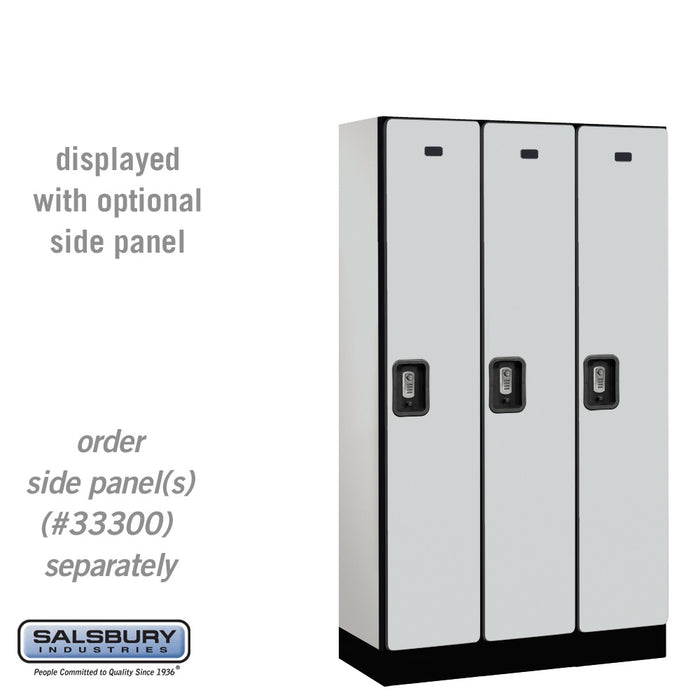 Salsbury 12" Wide Single Tier Designer Wood Locker - 3 Wide - 5 Feet High - 15 Inches Deep - Gray - Silver Resettable Combination Locks - Sweatfully