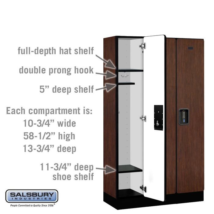 Salsbury 12" Wide Single Tier Designer Wood Locker - 3 Wide - 5 Feet High - 15 Inches Deep - Mahogany - Black Electronic Locks - Sweatfully