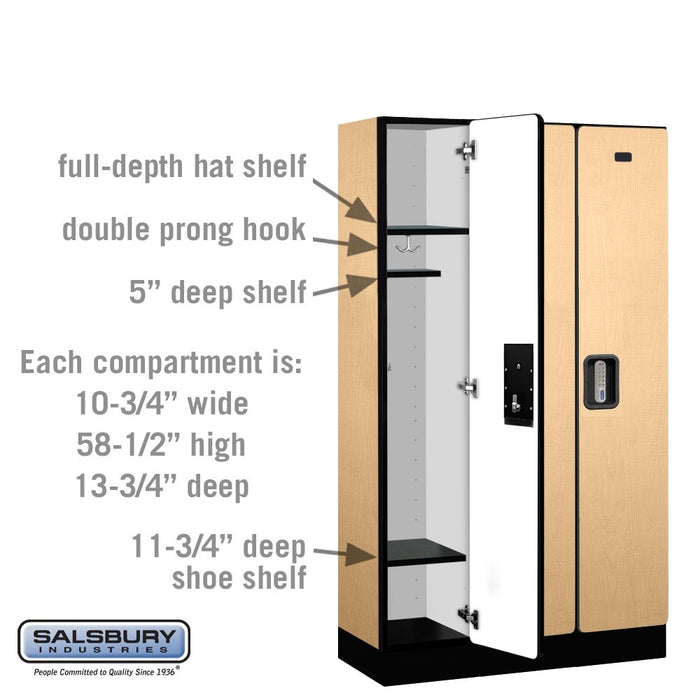Salsbury 12" Wide Single Tier Designer Wood Locker - 3 Wide - 5 Feet High - 15 Inches Deep - Maple - Silver Electronic Locks - Sweatfully