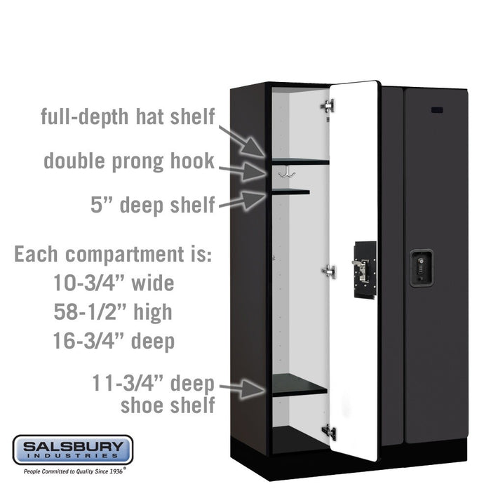 Salsbury 12" Wide Single Tier Designer Wood Locker - 3 Wide - 5 Feet High - 18 Inches Deep - Black - Black Resettable Combination Locks - Sweatfully