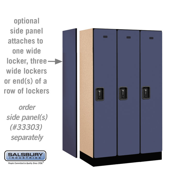 Salsbury 12" Wide Single Tier Designer Wood Locker - 3 Wide - 5 Feet High - 18 Inches Deep - Blue - Black Resettable Combination Locks - Sweatfully