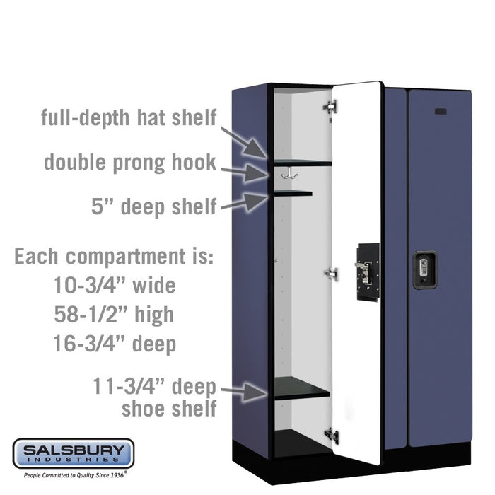 Salsbury 12" Wide Single Tier Designer Wood Locker - 3 Wide - 5 Feet High - 18 Inches Deep - Blue - Silver Resettable Combination Locks - Sweatfully