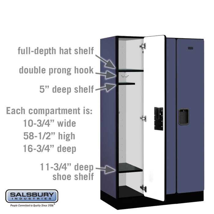 Salsbury 12" Wide Single Tier Designer Wood Locker - 3 Wide - 5 Feet High - 18 Inches Deep - Blue - Hasps - Sweatfully