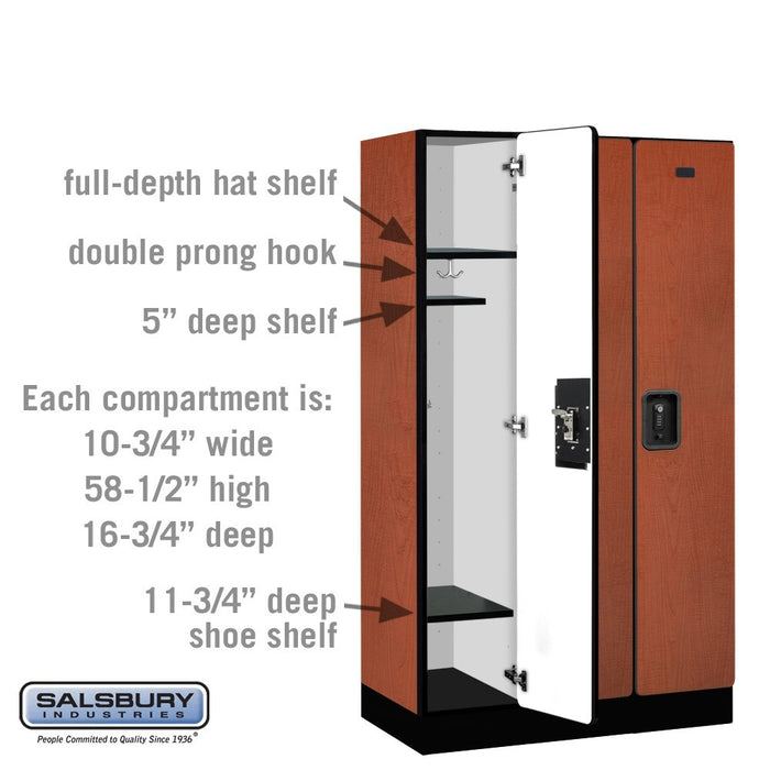 Salsbury 12" Wide Single Tier Designer Wood Locker - 3 Wide - 5 Feet High - 18 Inches Deep - Cherry - Black Resettable Combination Locks - Sweatfully