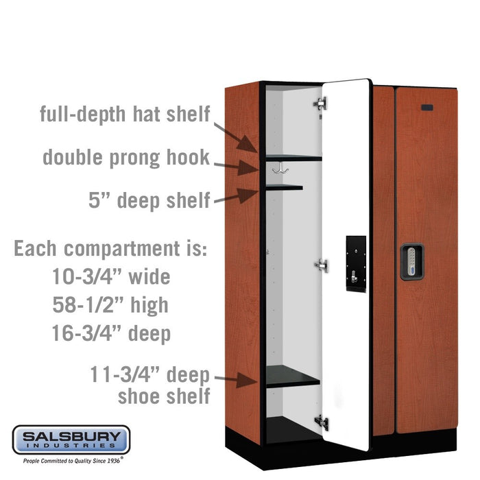 Salsbury 12" Wide Single Tier Designer Wood Locker - 3 Wide - 5 Feet High - 18 Inches Deep - Cherry - Silver Electronic Locks - Sweatfully