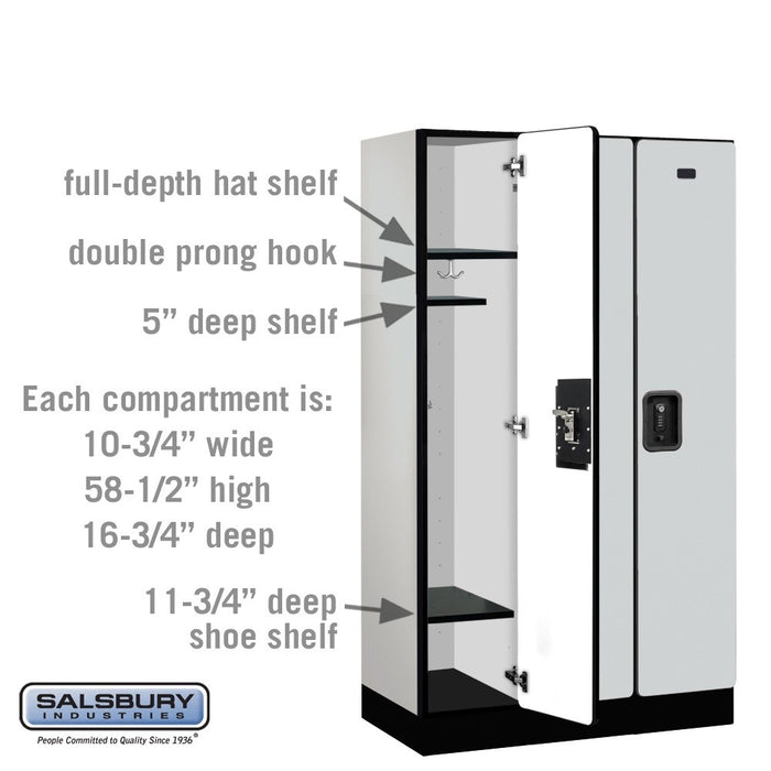Salsbury 12" Wide Single Tier Designer Wood Locker - 3 Wide - 5 Feet High - 18 Inches Deep - Gray - Black Resettable Combination Locks - Sweatfully