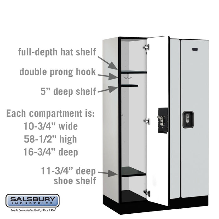 Salsbury 12" Wide Single Tier Designer Wood Locker - 3 Wide - 5 Feet High - 18 Inches Deep - Gray - Silver Resettable Combination Locks - Sweatfully