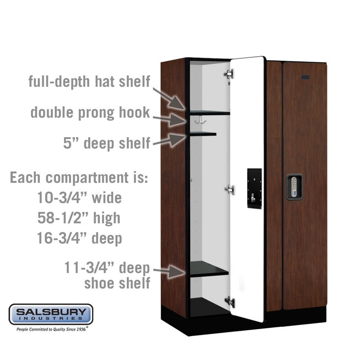 Salsbury 12" Wide Single Tier Designer Wood Locker - 3 Wide - 5 Feet High - 18 Inches Deep - Mahogany - Silver Electronic Locks - Sweatfully
