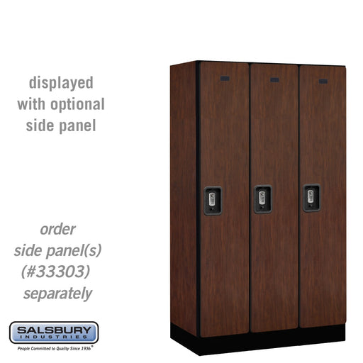 Salsbury 12" Wide Single Tier Designer Wood Locker - 3 Wide - 5 Feet High - 18 Inches Deep - Mahogany - Silver Resettable Combination Locks - Sweatfully