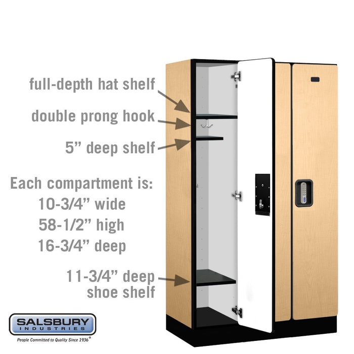 Salsbury 12" Wide Single Tier Designer Wood Locker - 3 Wide - 5 Feet High - 18 Inches Deep - Maple - Silver Electronic Locks - Sweatfully