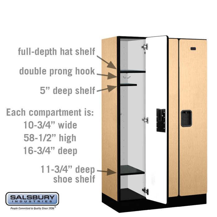Salsbury 12" Wide Single Tier Designer Wood Locker - 3 Wide - 5 Feet High - 18 Inches Deep - Maple - Hasps - Sweatfully
