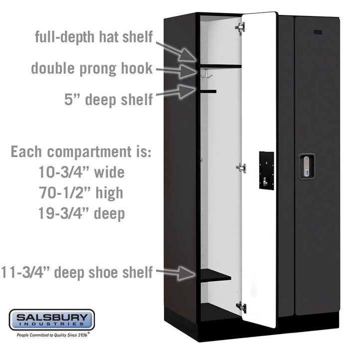 Salsbury 12" Wide Single Tier Designer Wood Locker - 3 Wide - 6 Feet High - 21 Inches Deep - Black - Silver Electronic Locks - Sweatfully