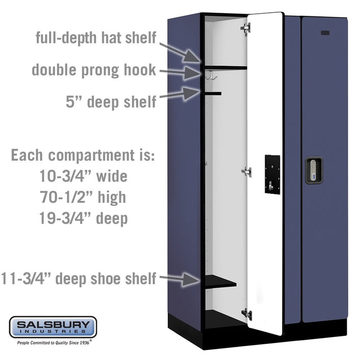 Salsbury 12" Wide Single Tier Designer Wood Locker - 3 Wide - 6 Feet High - 21 Inches Deep - Blue - Silver Electronic Locks - Sweatfully