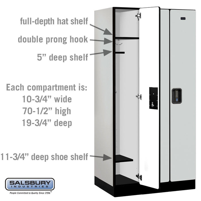 Salsbury 12" Wide Single Tier Designer Wood Locker - 3 Wide - 6 Feet High - 21 Inches Deep - Gray - Black Electronic Locks - Sweatfully