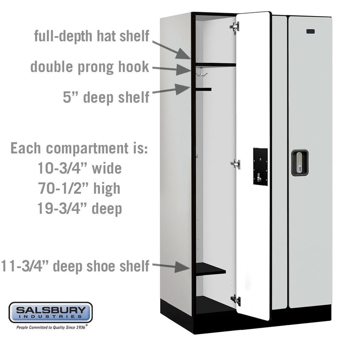 Salsbury 12" Wide Single Tier Designer Wood Locker - 3 Wide - 6 Feet High - 21 Inches Deep - Gray - Silver Electronic Locks - Sweatfully