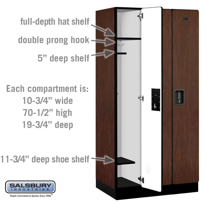 Salsbury 12" Wide Single Tier Designer Wood Locker - 3 Wide - 6 Feet High - 21 Inches Deep - Mahogany - Black Electronic Locks - Sweatfully