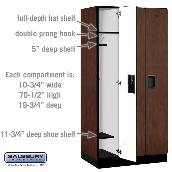 Salsbury 12" Wide Single Tier Designer Wood Locker - 3 Wide - 6 Feet High - 21 Inches Deep - Mahogany - Hasps - Sweatfully
