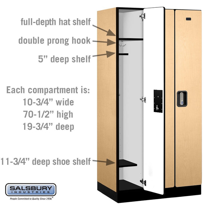 Salsbury 12" Wide Single Tier Designer Wood Locker - 3 Wide - 6 Feet High - 21 Inches Deep - Maple - Silver Electronic Locks - Sweatfully