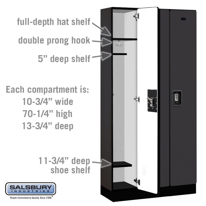 Salsbury 12" Wide Single Tier Designer Wood Locker - 3 Wide - 6 Feet High - 15 Inches Deep - Black - Silver Resettable Combination Locks - Sweatfully