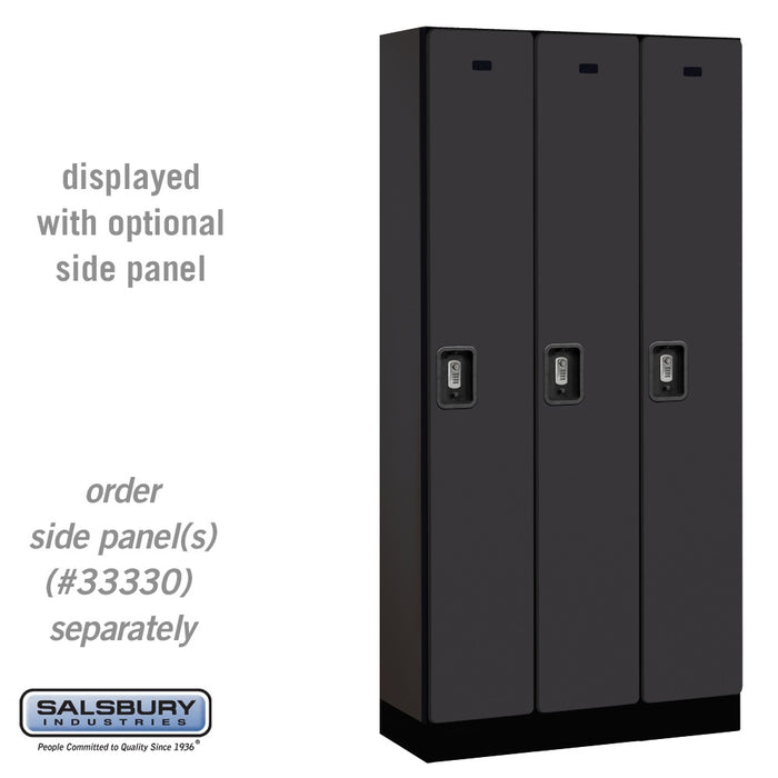 Salsbury 12" Wide Single Tier Designer Wood Locker - 3 Wide - 6 Feet High - 15 Inches Deep - Black - Silver Resettable Combination Locks - Sweatfully