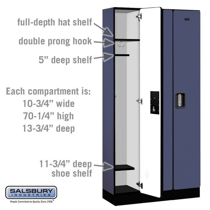 Salsbury 12" Wide Single Tier Designer Wood Locker - 3 Wide - 6 Feet High - 15 Inches Deep - Blue - Silver Electronic Locks - Sweatfully