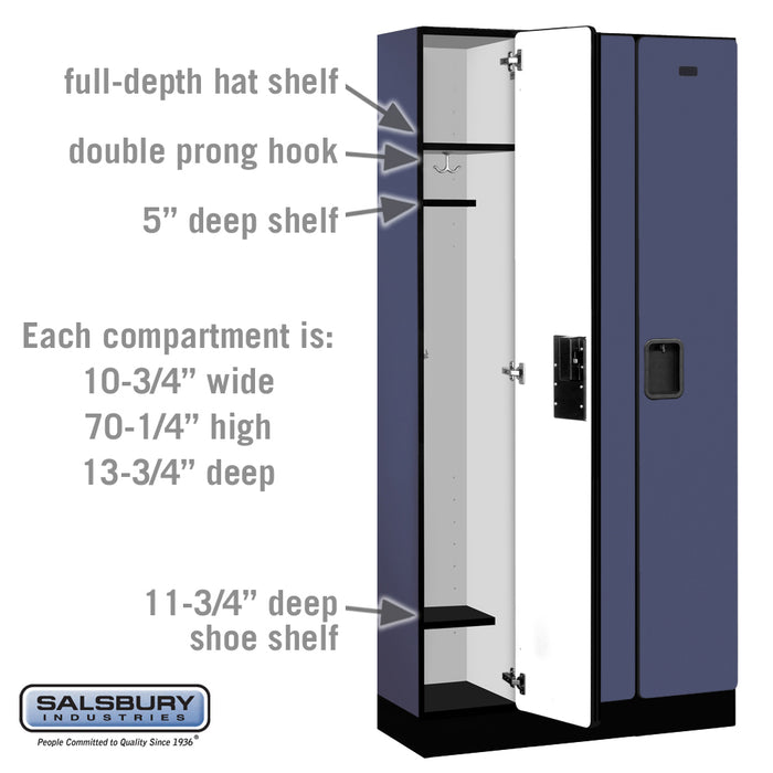 Salsbury 12" Wide Single Tier Designer Wood Locker - 3 Wide - 6 Feet High - 15 Inches Deep - Blue - Hasps - Sweatfully