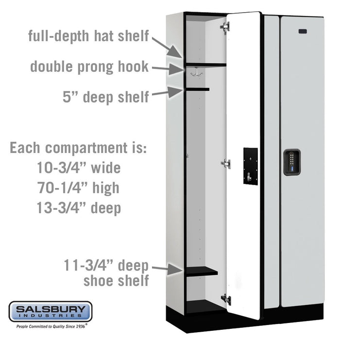 Salsbury 12" Wide Single Tier Designer Wood Locker - 3 Wide - 6 Feet High - 15 Inches Deep - Gray - Black Electronic Locks - Sweatfully