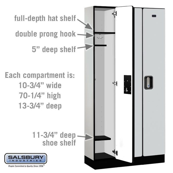 Salsbury 12" Wide Single Tier Designer Wood Locker - 3 Wide - 6 Feet High - 15 Inches Deep - Gray - Silver Electronic Locks - Sweatfully