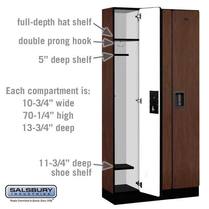 Salsbury 12" Wide Single Tier Designer Wood Locker - 3 Wide - 6 Feet High - 15 Inches Deep - Mahogany - Black Electronic Locks - Sweatfully