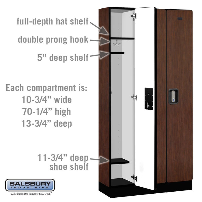 Salsbury 12" Wide Single Tier Designer Wood Locker - 3 Wide - 6 Feet High - 15 Inches Deep - Mahogany - Silver Electronic Locks - Sweatfully