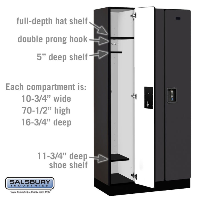 Salsbury 12" Wide Single Tier Designer Wood Locker - 3 Wide - 6 Feet High - 18 Inches Deep - Black - Black Electronic Locks - Sweatfully