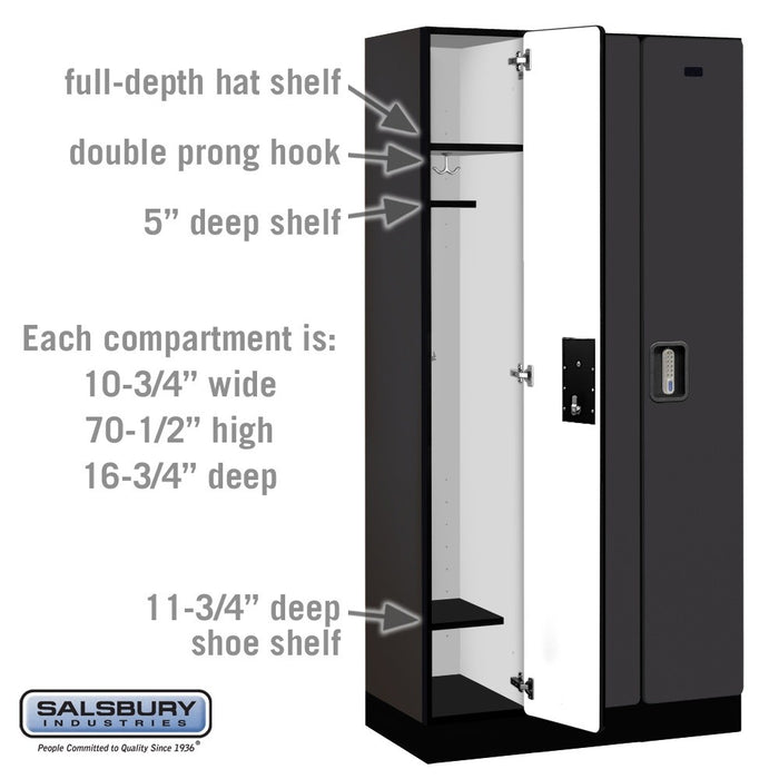 Salsbury 12" Wide Single Tier Designer Wood Locker - 3 Wide - 6 Feet High - 18 Inches Deep - Black - Silver Electronic Locks - Sweatfully