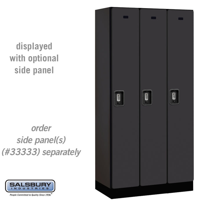 Salsbury 12" Wide Single Tier Designer Wood Locker - 3 Wide - 6 Feet High - 18 Inches Deep - Black - Silver Resettable Combination Locks - Sweatfully
