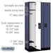 Salsbury 12" Wide Single Tier Designer Wood Locker - 3 Wide - 6 Feet High - 18 Inches Deep - Blue - Black Resettable Combination Locks - Sweatfully