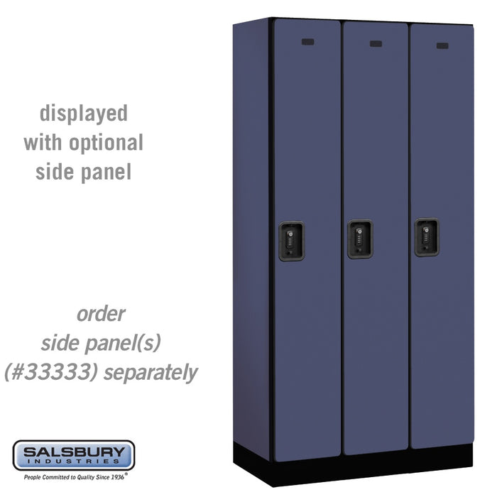 Salsbury 12" Wide Single Tier Designer Wood Locker - 3 Wide - 6 Feet High - 18 Inches Deep - Blue - Black Resettable Combination Locks - Sweatfully