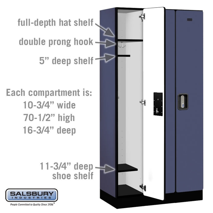 Salsbury 12" Wide Single Tier Designer Wood Locker - 3 Wide - 6 Feet High - 18 Inches Deep - Blue - Silver Electronic Locks - Sweatfully