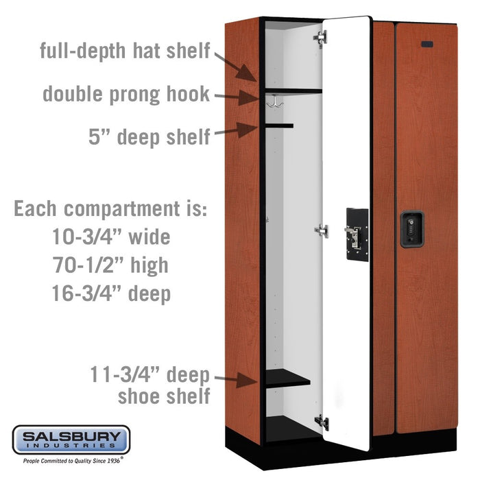 Salsbury 12" Wide Single Tier Designer Wood Locker - 3 Wide - 6 Feet High - 18 Inches Deep - Cherry - Black Resettable Combination Locks - Sweatfully
