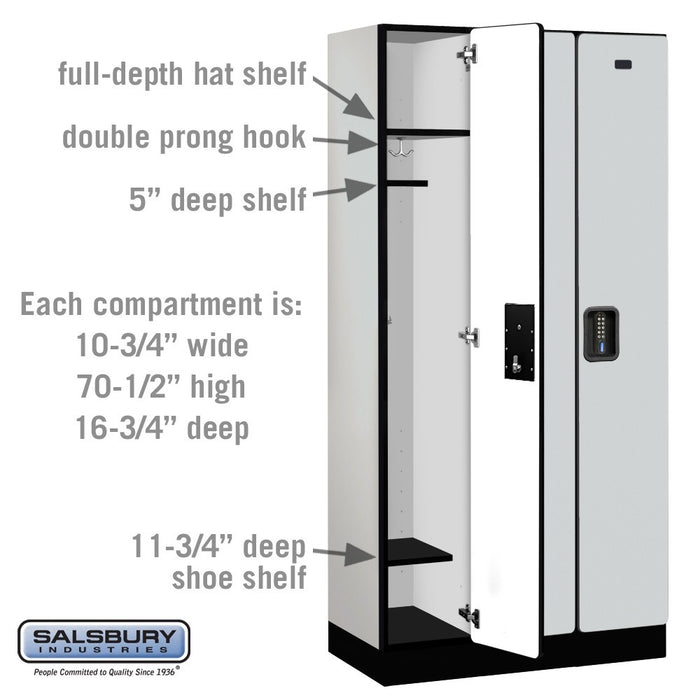 Salsbury 12" Wide Single Tier Designer Wood Locker - 3 Wide - 6 Feet High - 18 Inches Deep - Gray - Black Electronic Locks - Sweatfully