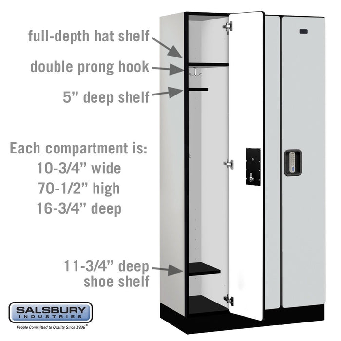 Salsbury 12" Wide Single Tier Designer Wood Locker - 3 Wide - 6 Feet High - 18 Inches Deep - Gray - Silver Electronic Locks - Sweatfully