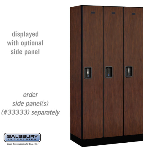 Salsbury 12" Wide Single Tier Designer Wood Locker - 3 Wide - 6 Feet High - 18 Inches Deep - Mahogany - Black Electronic Locks - Sweatfully