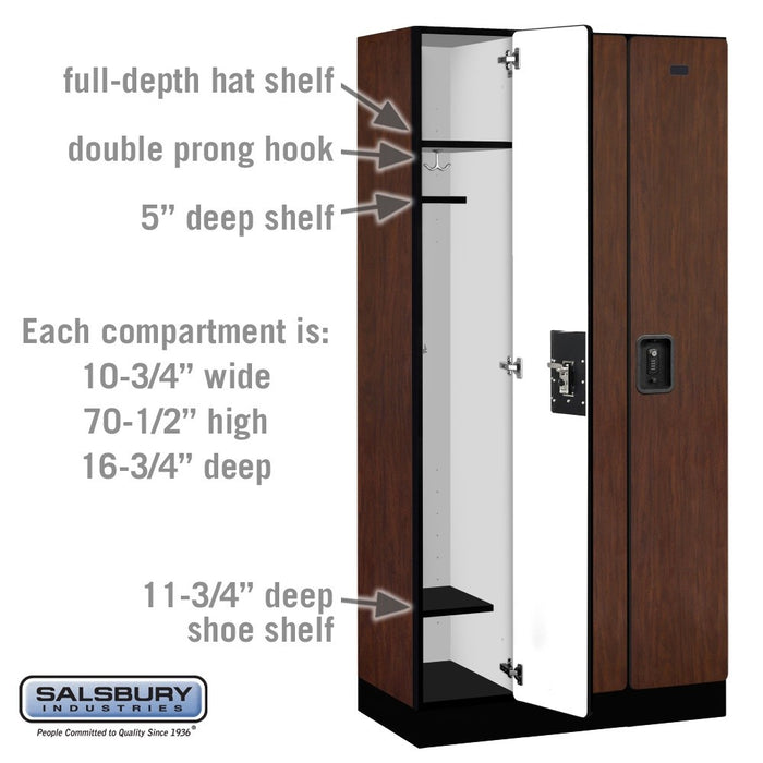 Salsbury 12" Wide Single Tier Designer Wood Locker - 3 Wide - 6 Feet High - 18 Inches Deep - Mahogany - Black Resettable Combination Locks - Sweatfully