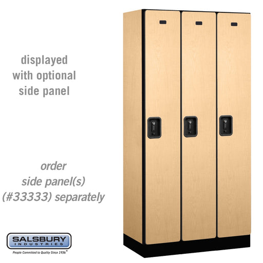 Salsbury 12" Wide Single Tier Designer Wood Locker - 3 Wide - 6 Feet High - 18 Inches Deep - Maple - Black Resettable Combination Locks - Sweatfully