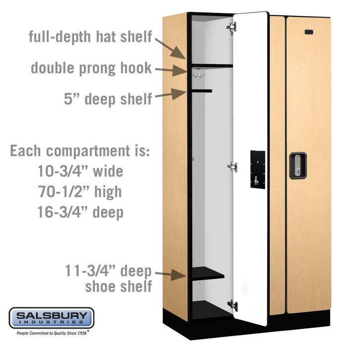 Salsbury 12" Wide Single Tier Designer Wood Locker - 3 Wide - 6 Feet High - 18 Inches Deep - Maple - Silver Electronic Locks - Sweatfully