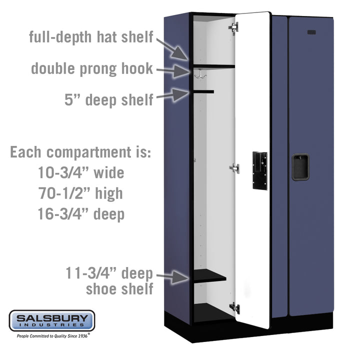 Salsbury 12" Wide Single Tier Designer Wood Locker - 3 Wide - 6 Feet High - 18 Inches Deep - Blue - Hasps - Sweatfully