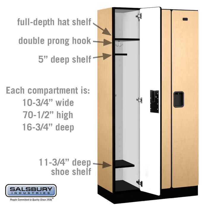 Salsbury 12" Wide Single Tier Designer Wood Locker - 3 Wide - 6 Feet High - 18 Inches Deep - Maple - Hasps - Sweatfully