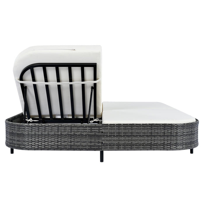 Outdoor Daybed, Patio Rattan Daybed with 5-Position Adjustable Backrest and Removable Cushions & Pillows for Garden, Backyard, Poolside - Sweatfully